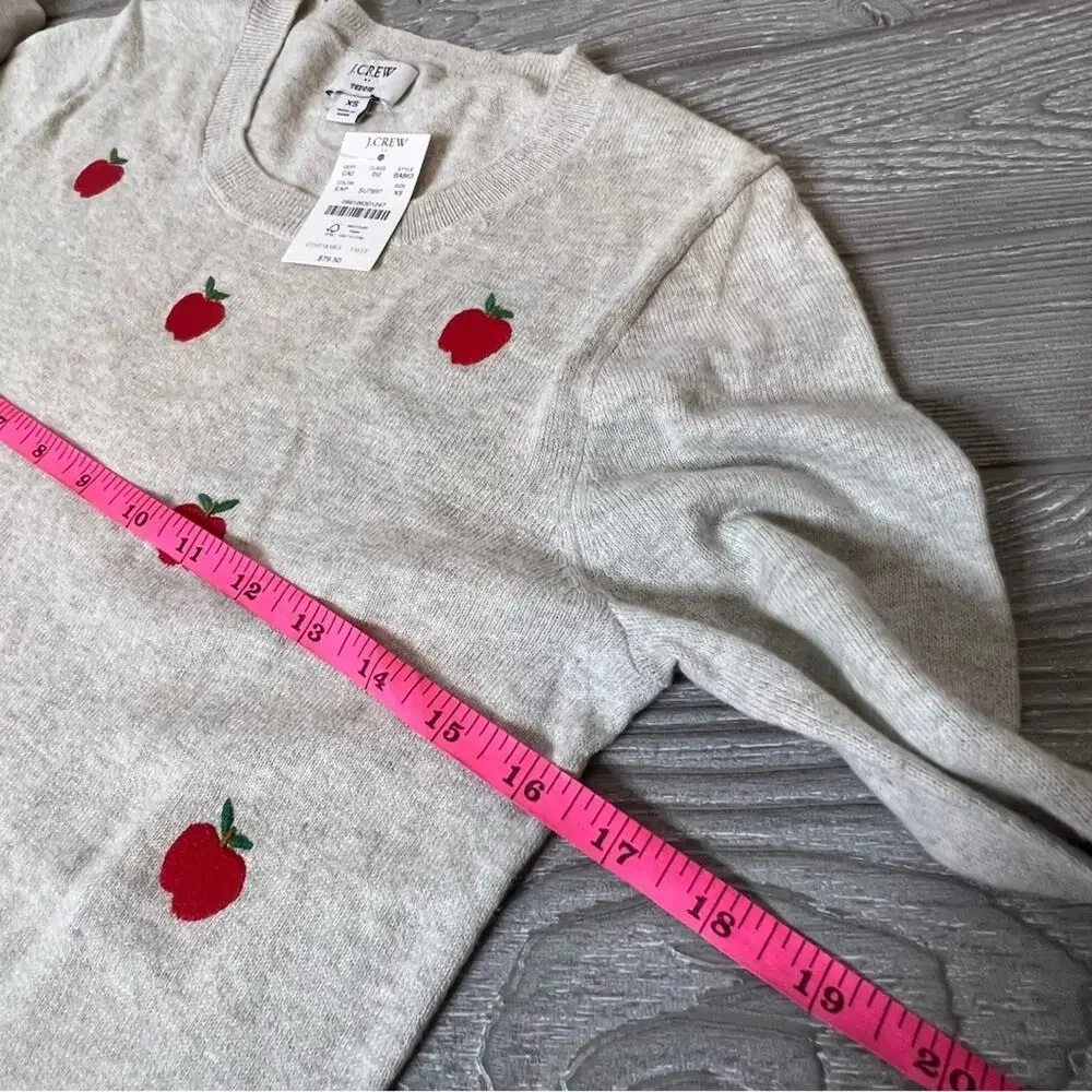 NWT J. Crew teddie sweater embroidered apples sz XS